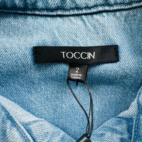 Toccin Lydia Denim Minidress Light Wash Size 2 NEW Short Sleeve Belted - Picture 6 of 10